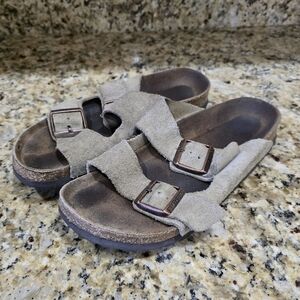 Birkenstock Beige Leather 2 Strap Sandals Sz 38M Made In Germany